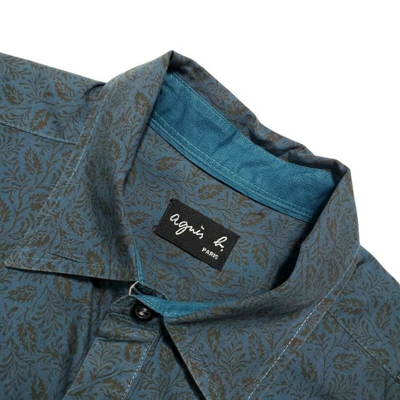 Agnes B. (L) Paisley L/S Button up L Teal/Turquoise/Blue Essential France Rare - Picture 4 of 5